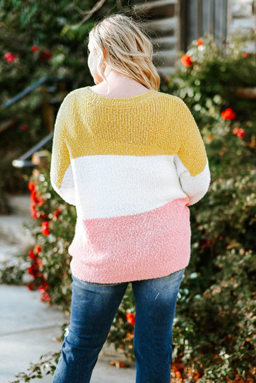 Plus Size Color Block Round Neck Sweater.