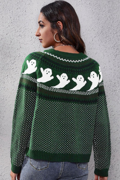 Chic ghost print sweater, long sleeve