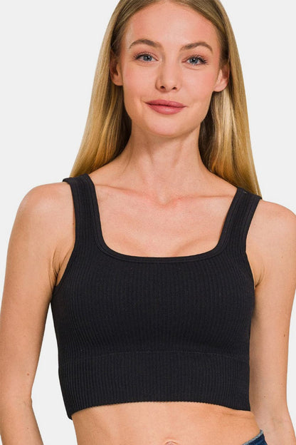 Zenana Ribbed Seamless Tank with Pads.