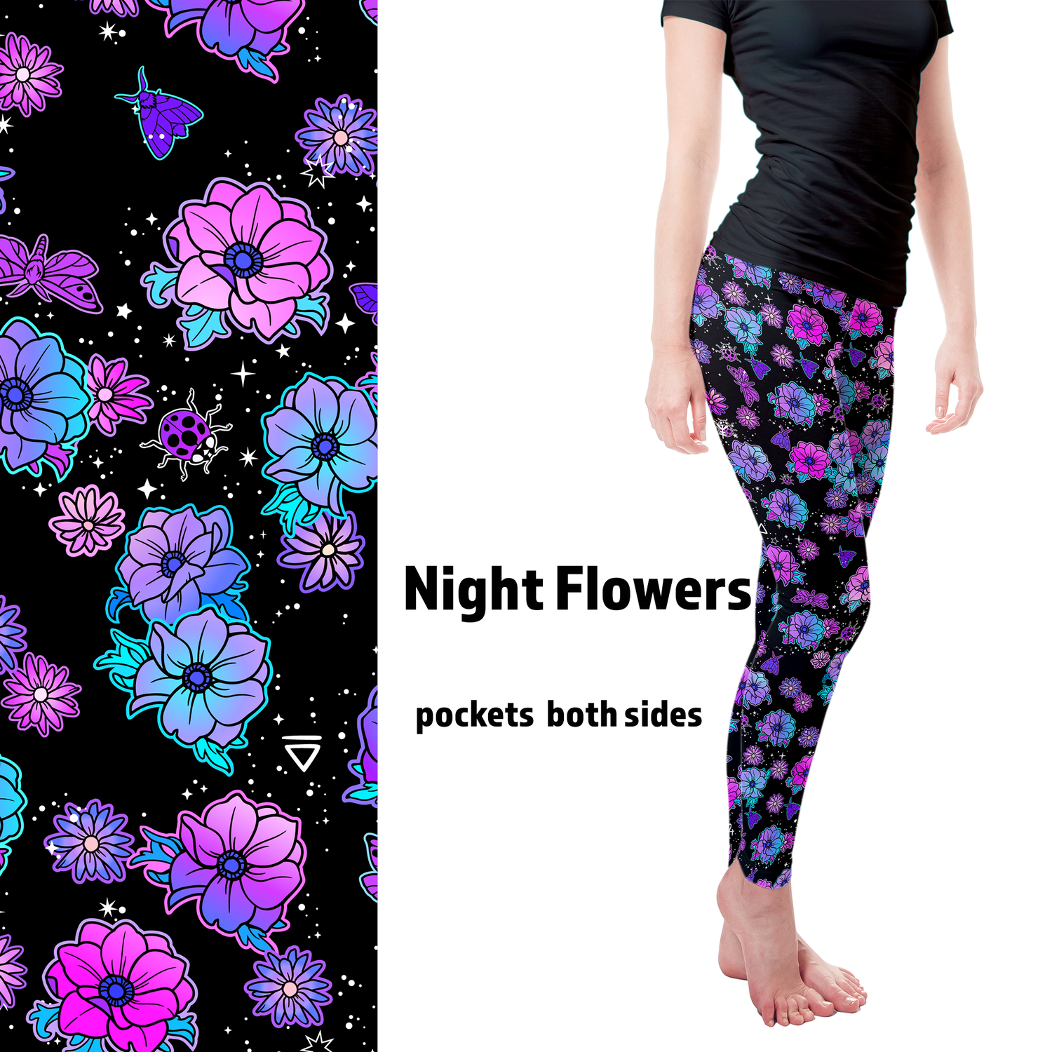Night Flowers Leggings with Pockets MM