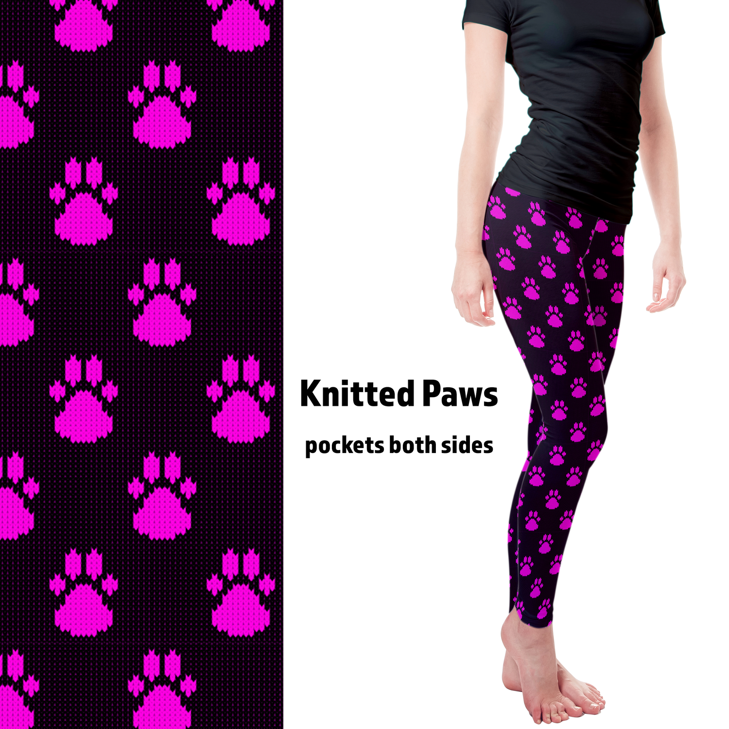Knitted Paws Teal or Pink Leggings with Pockets MM
