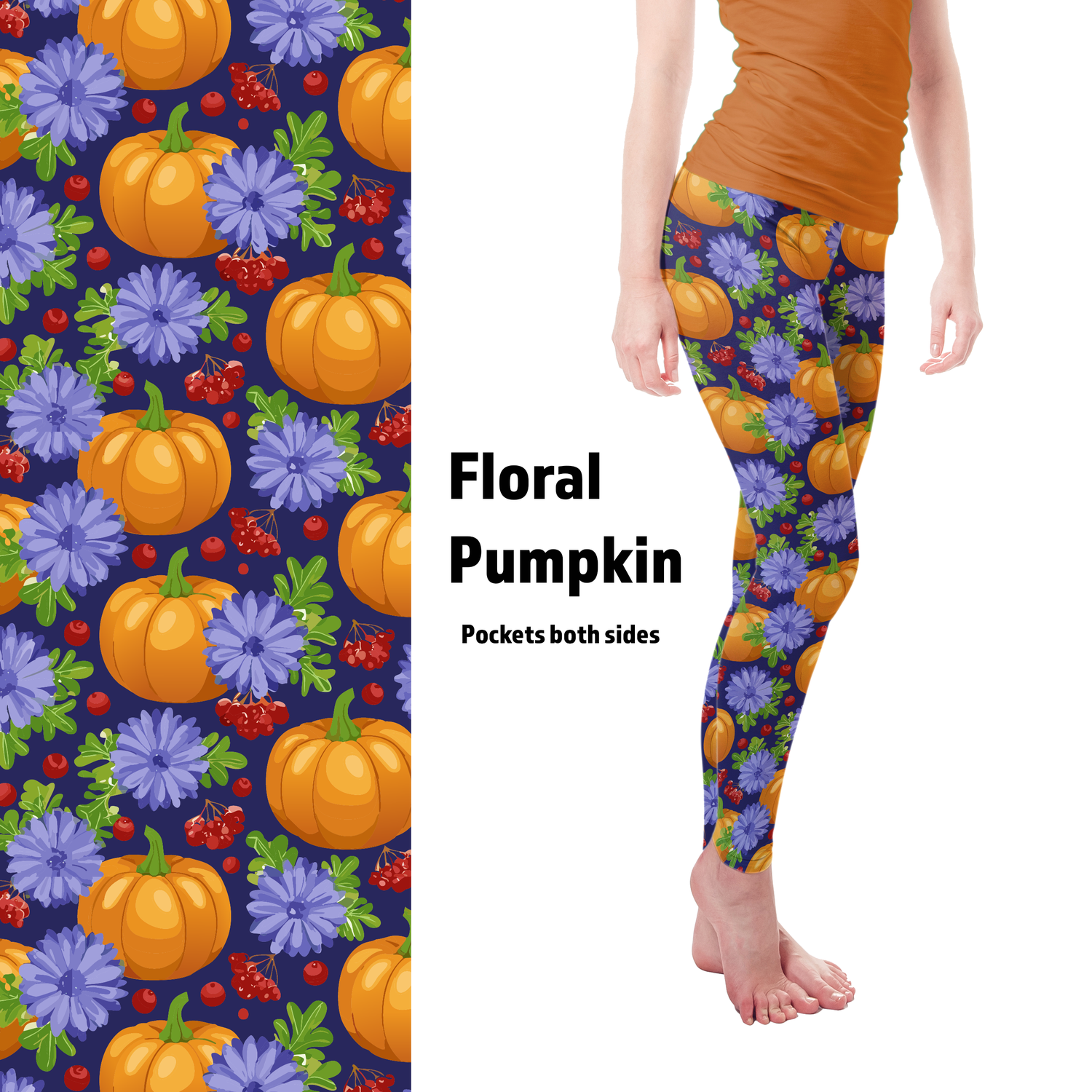 Floral PumpkinsLeggings with Pockets MM