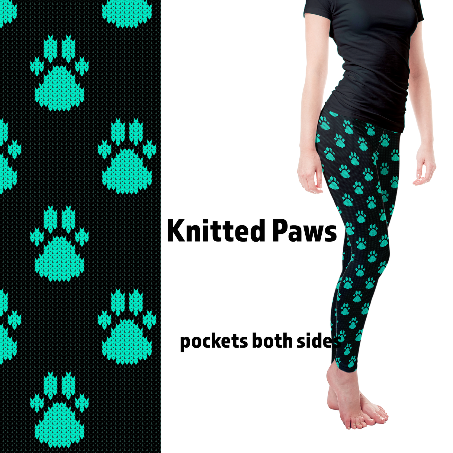 Knitted Paws Teal or Pink Leggings with Pockets MM