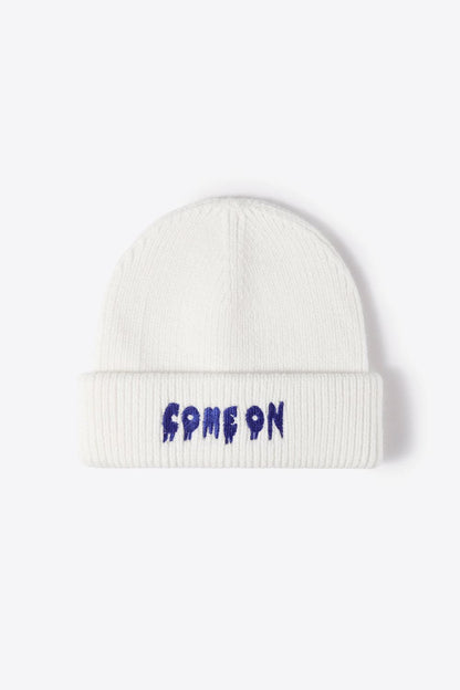 COME ON Embroidered Cuff Knit Beanie.