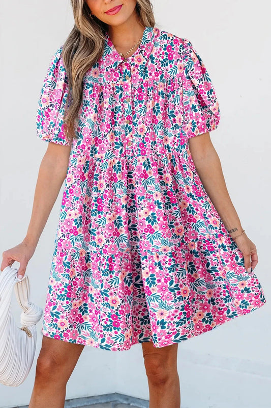 Printed Short Sleeve Mini Shirt Dress Simply Love
