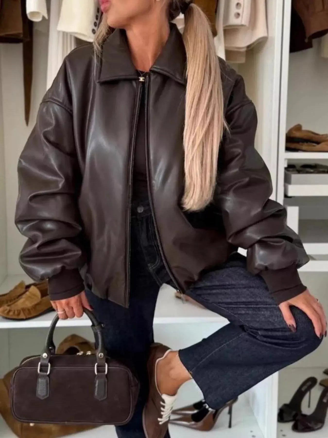 Zip Up Dropped Shoulder Jacket Simply Love