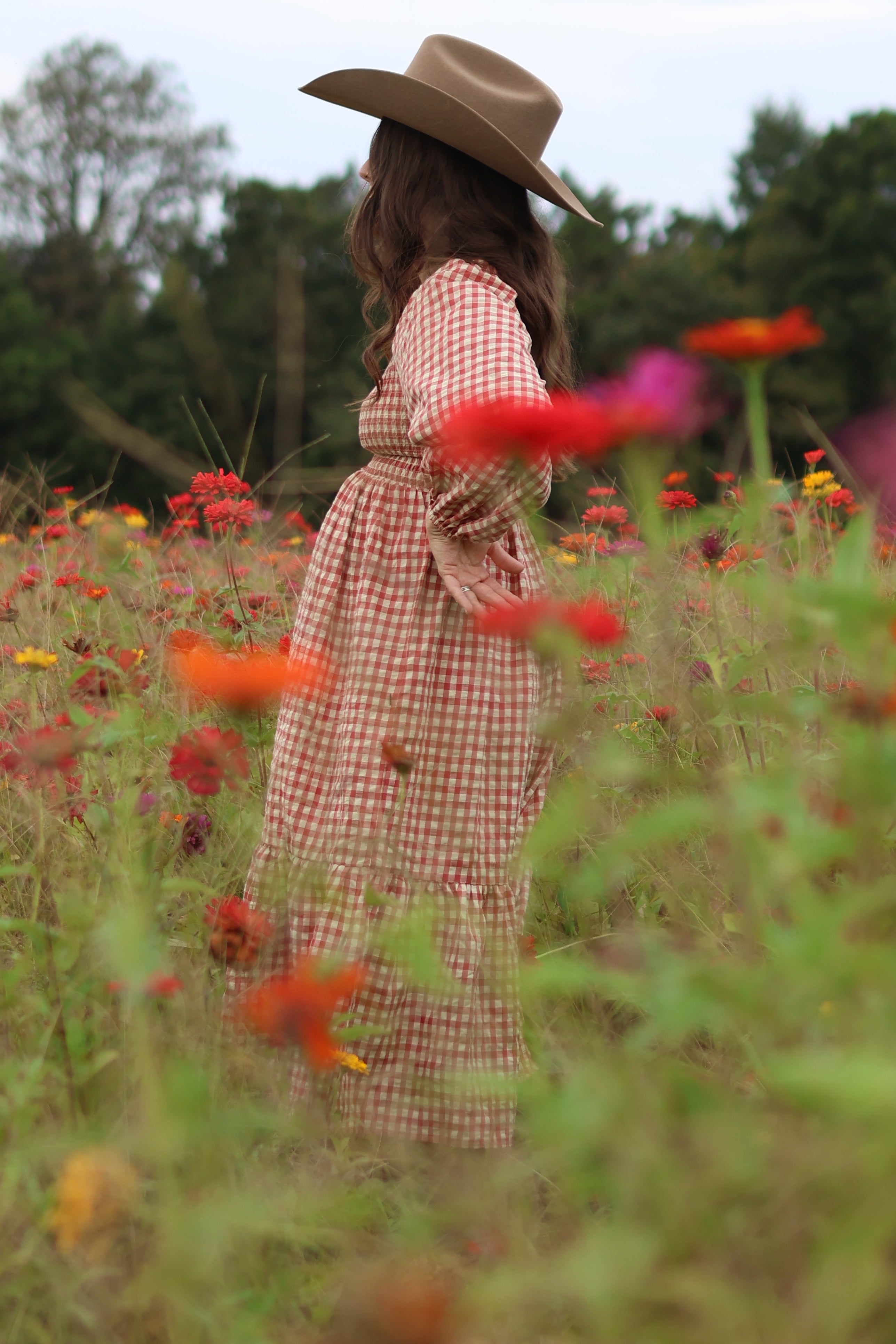 Rust Gingham Long Sleeve Maternity Midi Dress PinkBlush