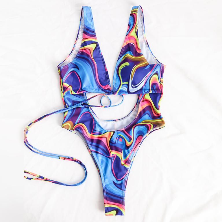 Hollow Out Cutout Out One Piece Swimsuit Women High Cut Bathing Suits Print Swimwear Bella Mia