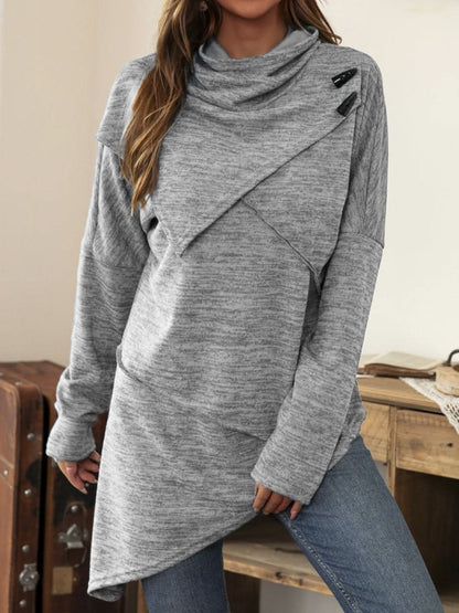 Asymmetrical hem cowl neck tee