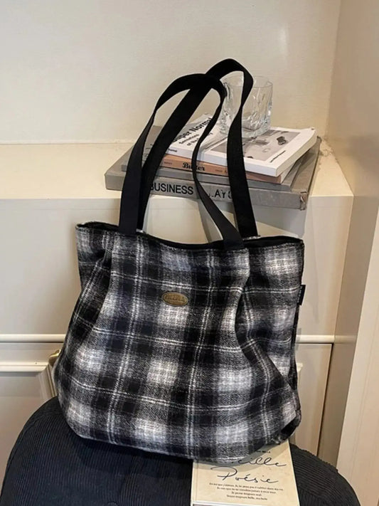 Plaid Pattern Casual Tote Bag Simply Love
