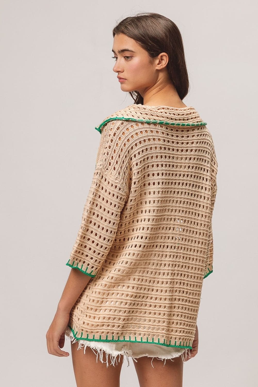 BiBi Edge Stitched Cactus Patch Sweater Cardigan.