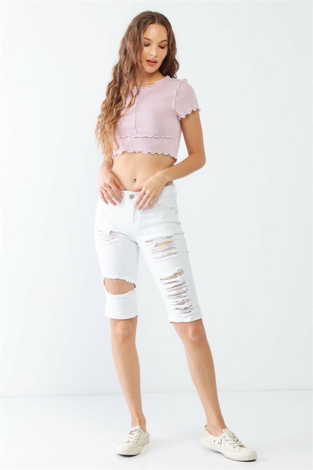 LITZ LA Distressed Bermuda Denim Shorts.