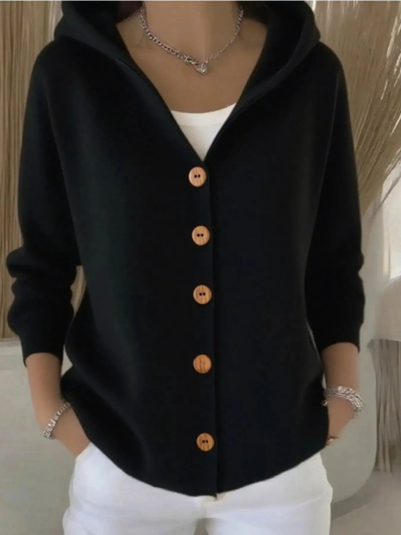 Full Size Hooded Button-Down Knit Cardigan Plus Size Simply Love