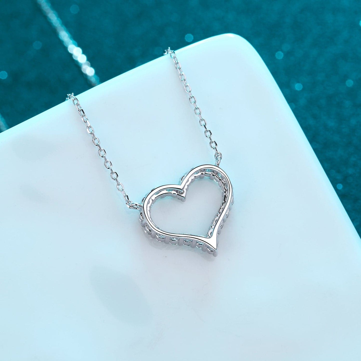 Moissanite 925 Sterling Silver Heart Shape Necklace.