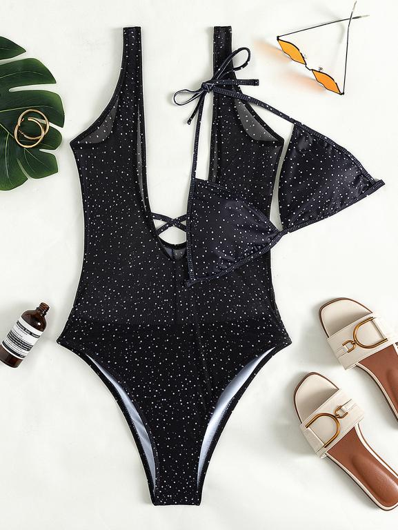 Dot Print One Piece Swimsuit Women V-Neck Bathing Suits Sexy High Cut Swimwear Bella Mia