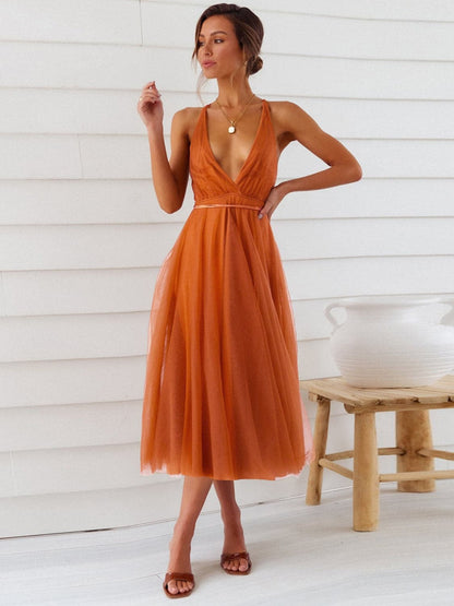 Backless Crisscross Sleeveless Midi Dress.