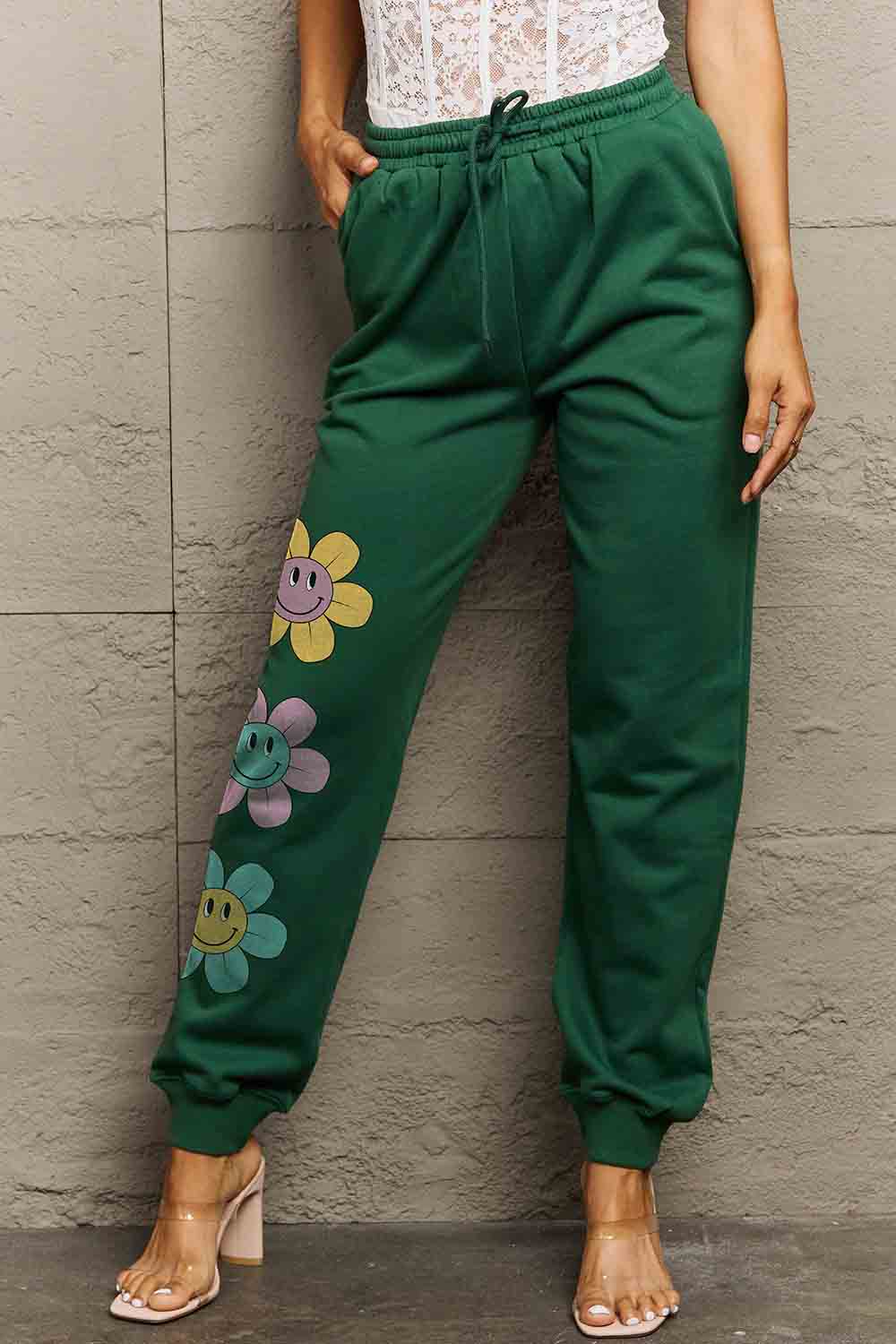 Simply Love Simply Love Full Size Drawstring Flower Graphic Long Sweatpants.