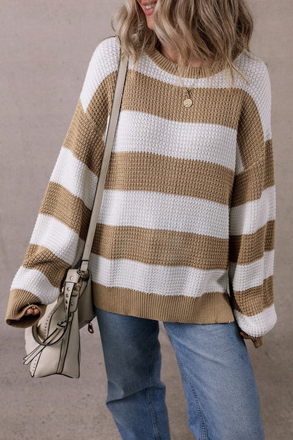 Color Block Round Neck Sweater.