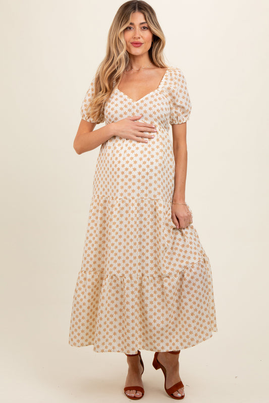 Yellow Floral Tiered Maternity Maxi Dress PinkBlush