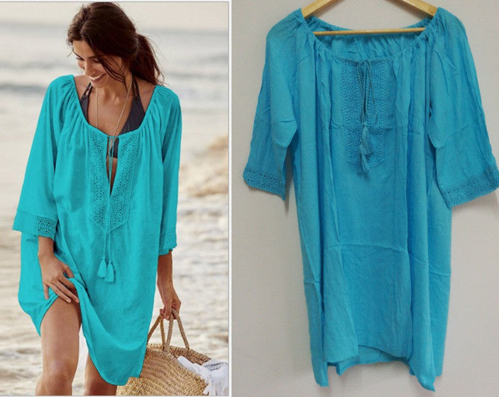 Lace Beach Cover up Sexy Deep V Plunge Vacation Sun Protection Shirt Beach Cover Up Bella Mia