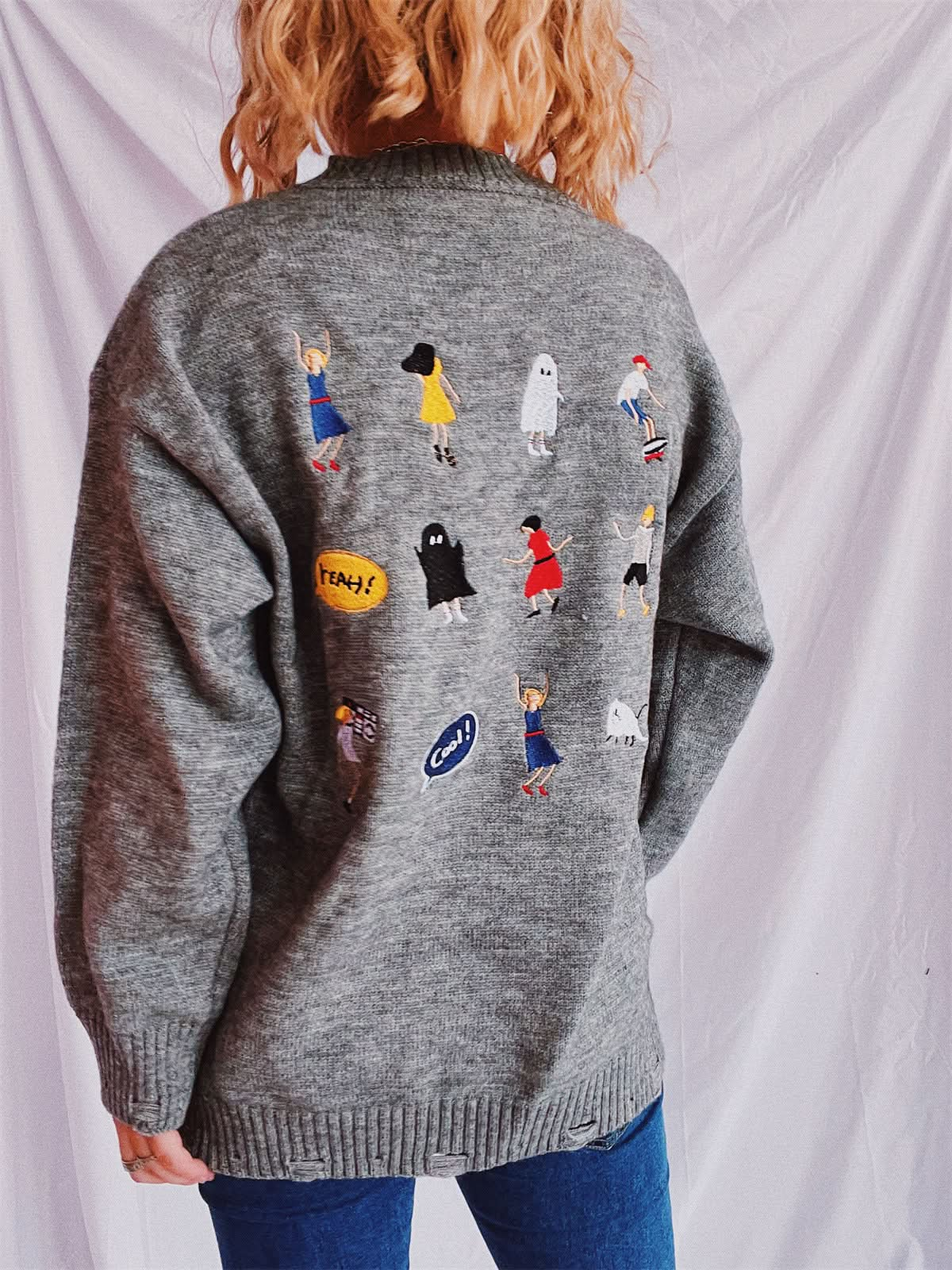 Embroidered oversized sweater with dropped shoulders