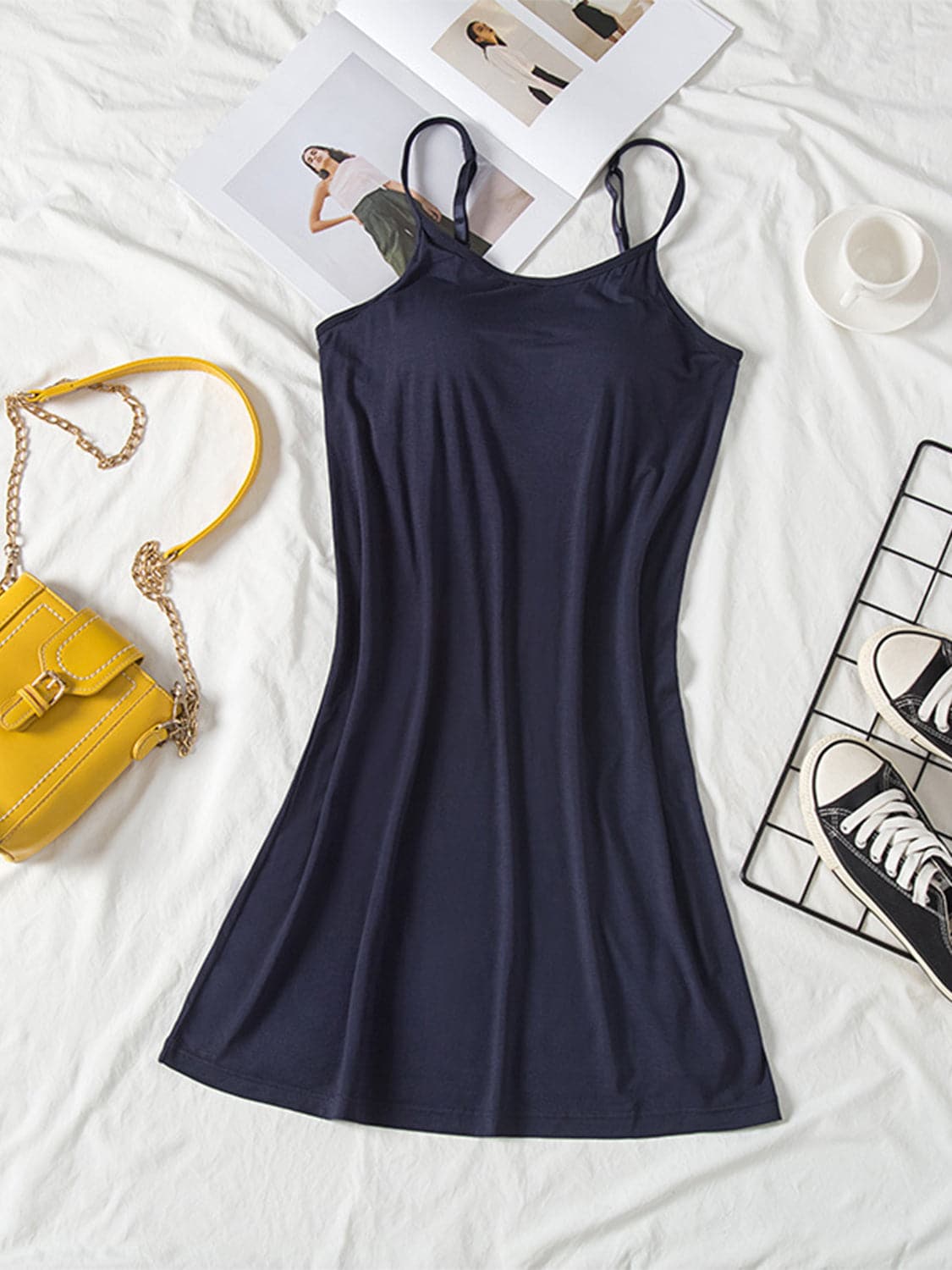 Round Neck Spaghetti Strap Cami Dress with Bra.