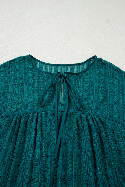 Premium Evergreen Sheer Lace Balloon Sleeve Babydoll Blouse