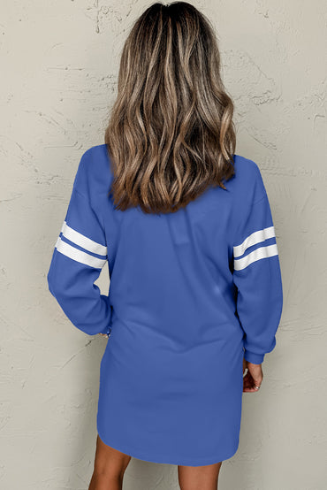 Sky Blue Varsity Sleeve Contrast Shift Sweatshirt Dress