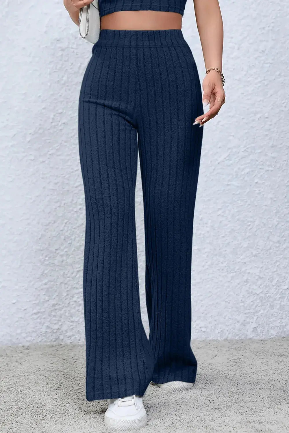 Basic Bae Full Size Ribbed High Waist Flare Pants - Love Salve