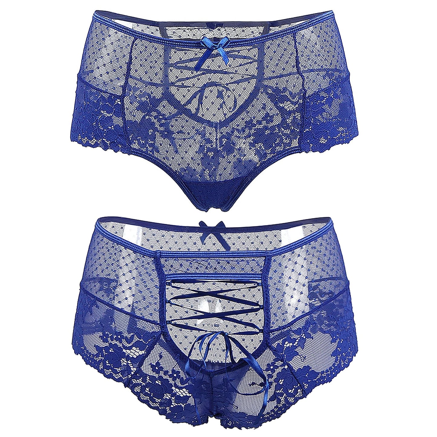 Love Salve High Waist Cheeky Lace Panties for Women with Adjustable Strappy Hollowed Out Back Blue