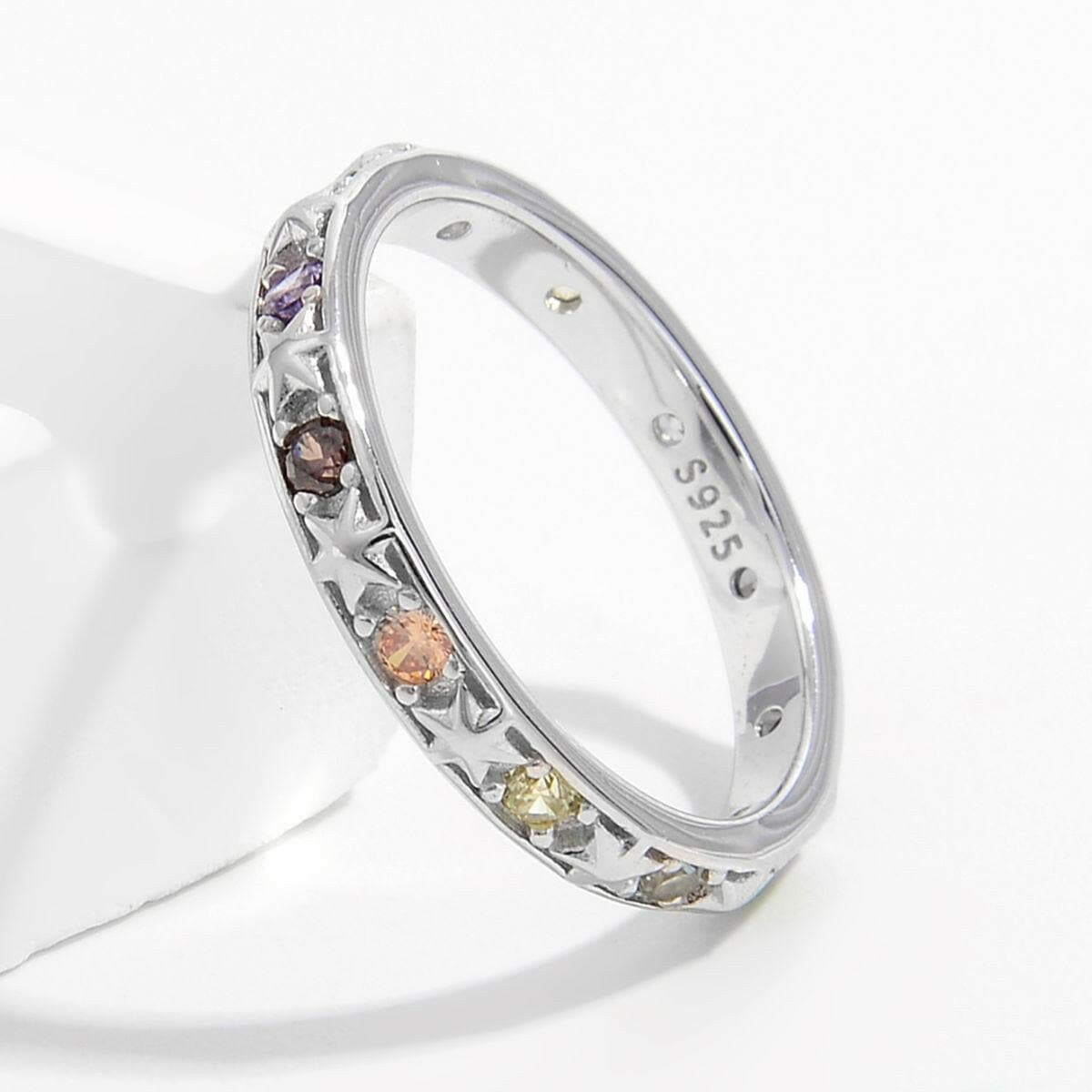 925 Sterling Silver Inlaid Zircon Ring.