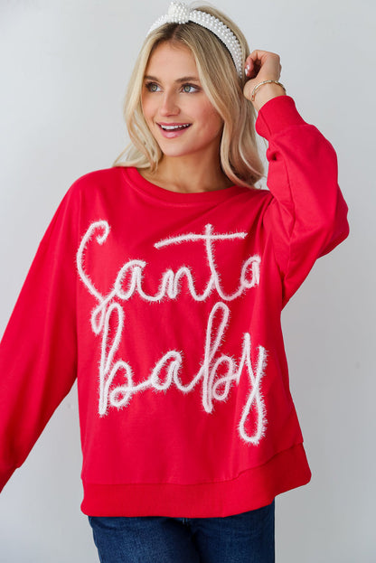 Festive red Santa baby tinsel graphic cozy sweatshirt