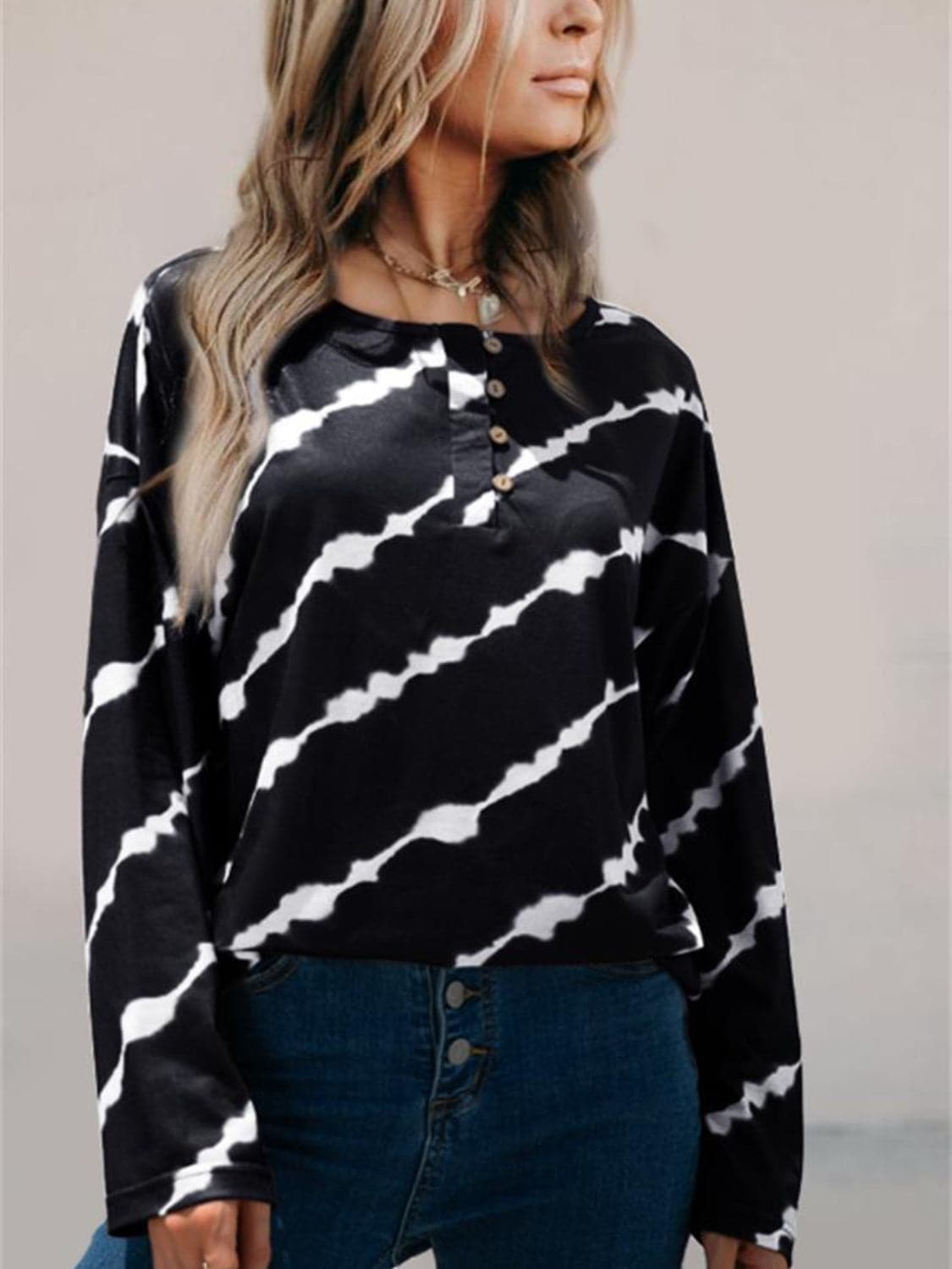 Striped Round Neck Long Sleeve T-Shirt.