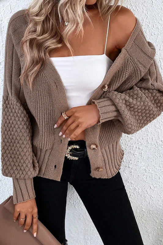 Goat Mixed Texture Knit Button V Neck Cardigan Sweater Dear-Lover Dropshipping