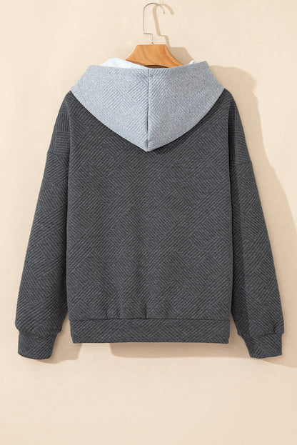 Gray color block drop shoulder hoodie