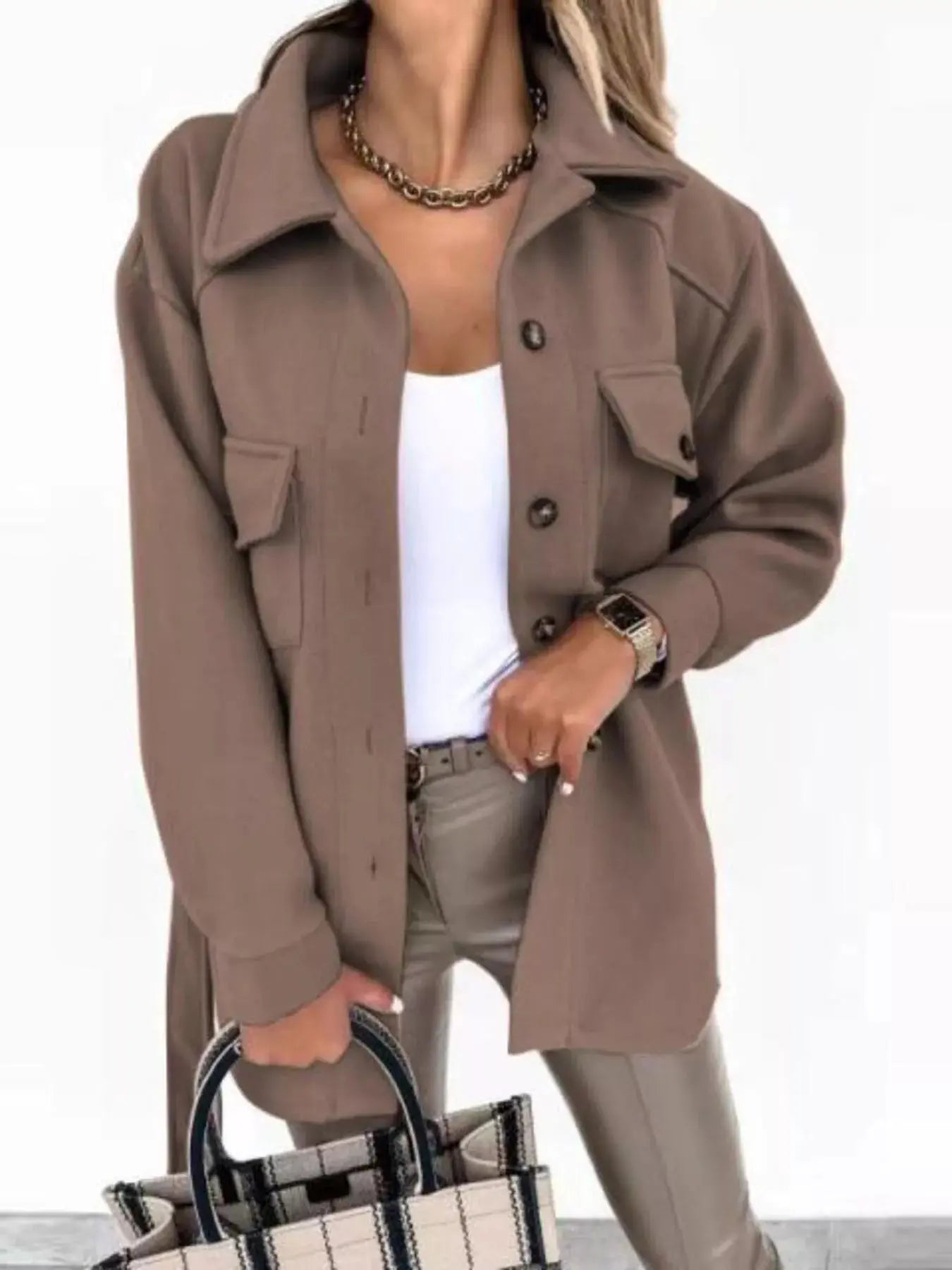 Button-Down Tie Waist Coat Simply Love