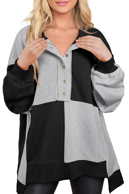 Contrast Half Button Long Sleeve Sweatshirt.