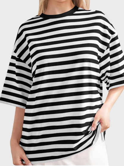 Striped Round Neck Half Sleeve T-Shirt.