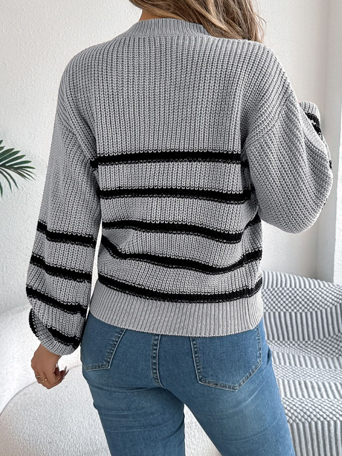 Striped Round Neck Long Sleeve Sweater