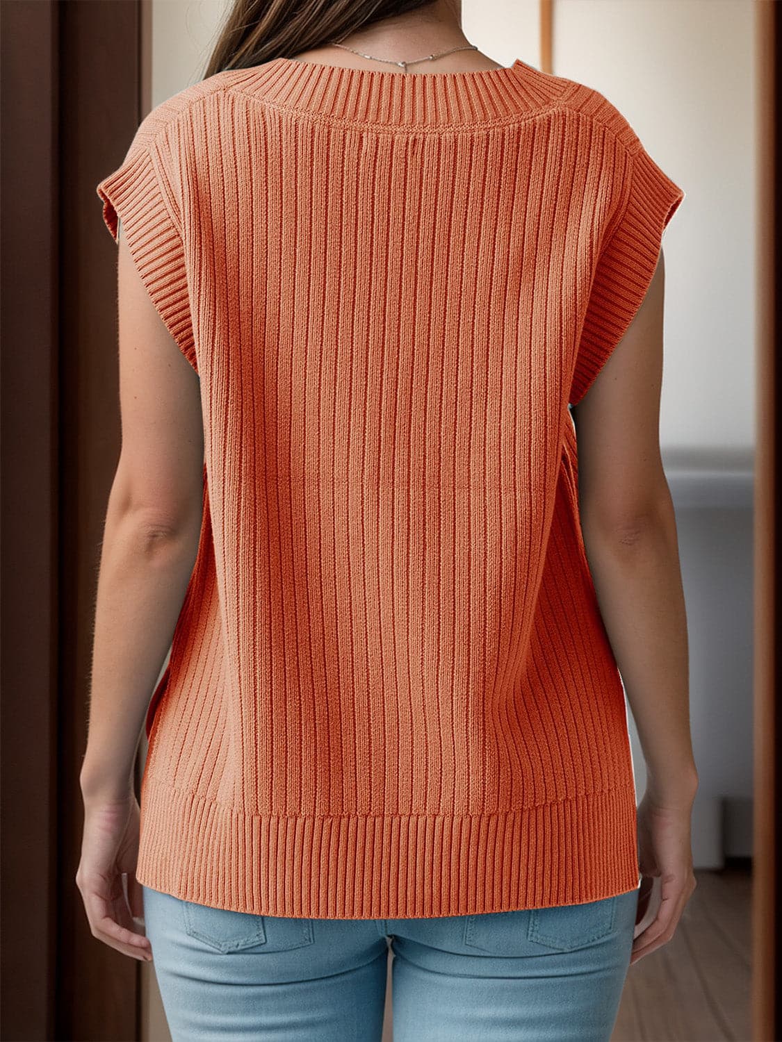 V-Neck Cap Sleeve Knit Vest.