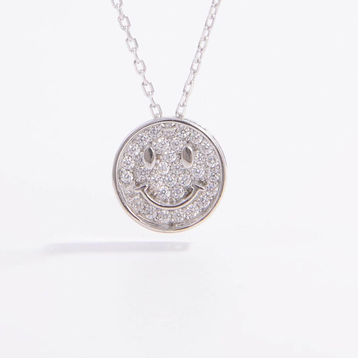 925 Sterling Silver Zircon Smiley Face Necklace.