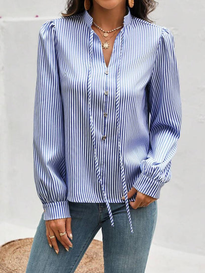 Chic tie-neck blouse with stripes