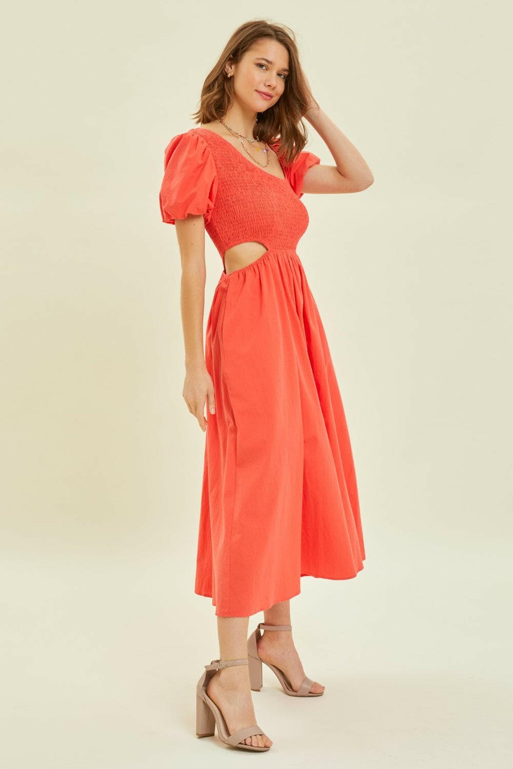 HEYSON Smocked Cutout Midi Dress.