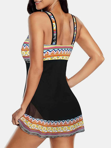 Geometric Wide Strap One-Piece Swimwear.