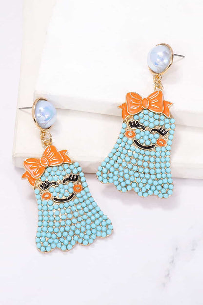 Charming ghost-shaped synthetic pearl earrings