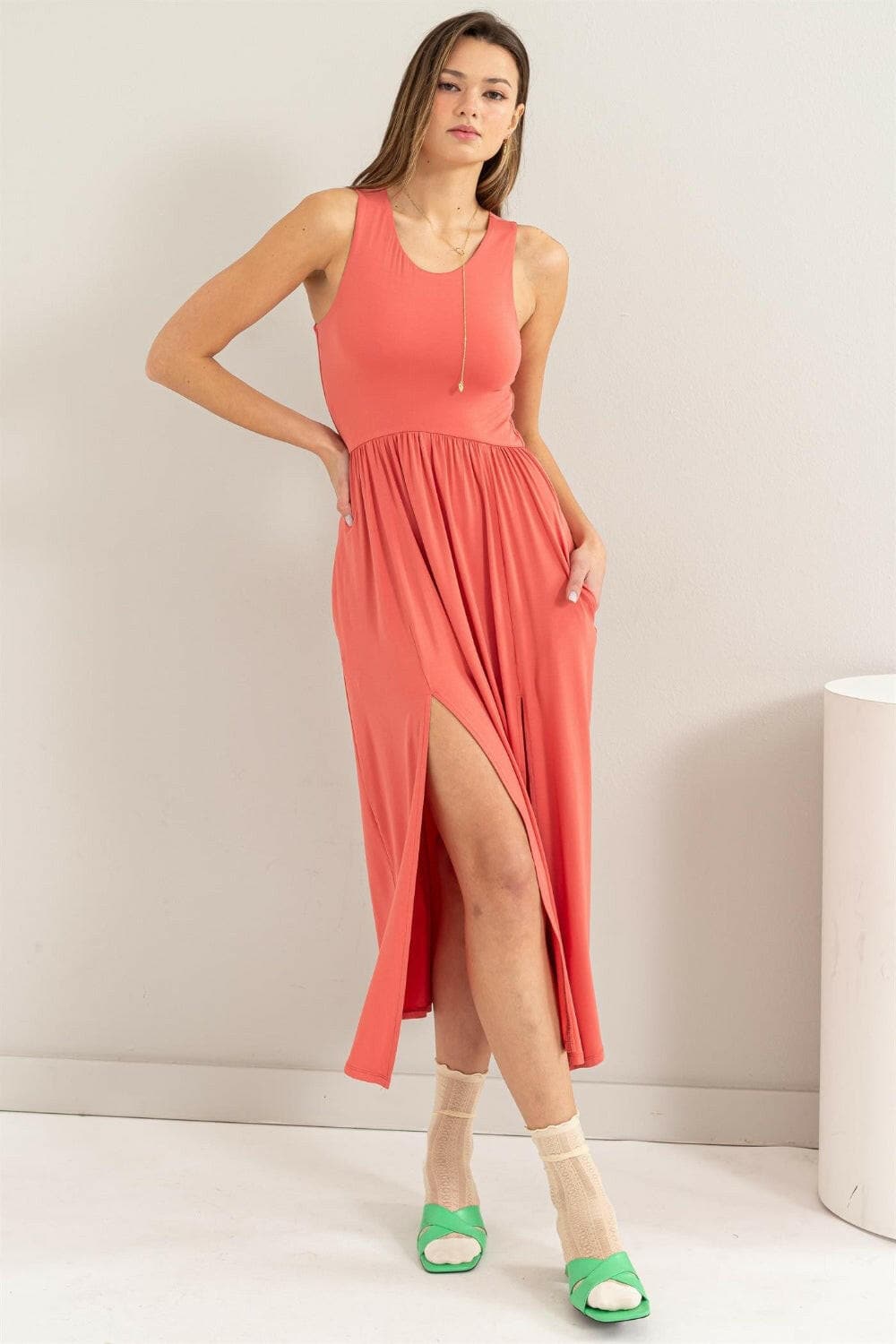 HYFVE Sleeveless Slit Midi Dress.