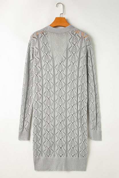 Chic gray long cardigan with hollow out details and button front