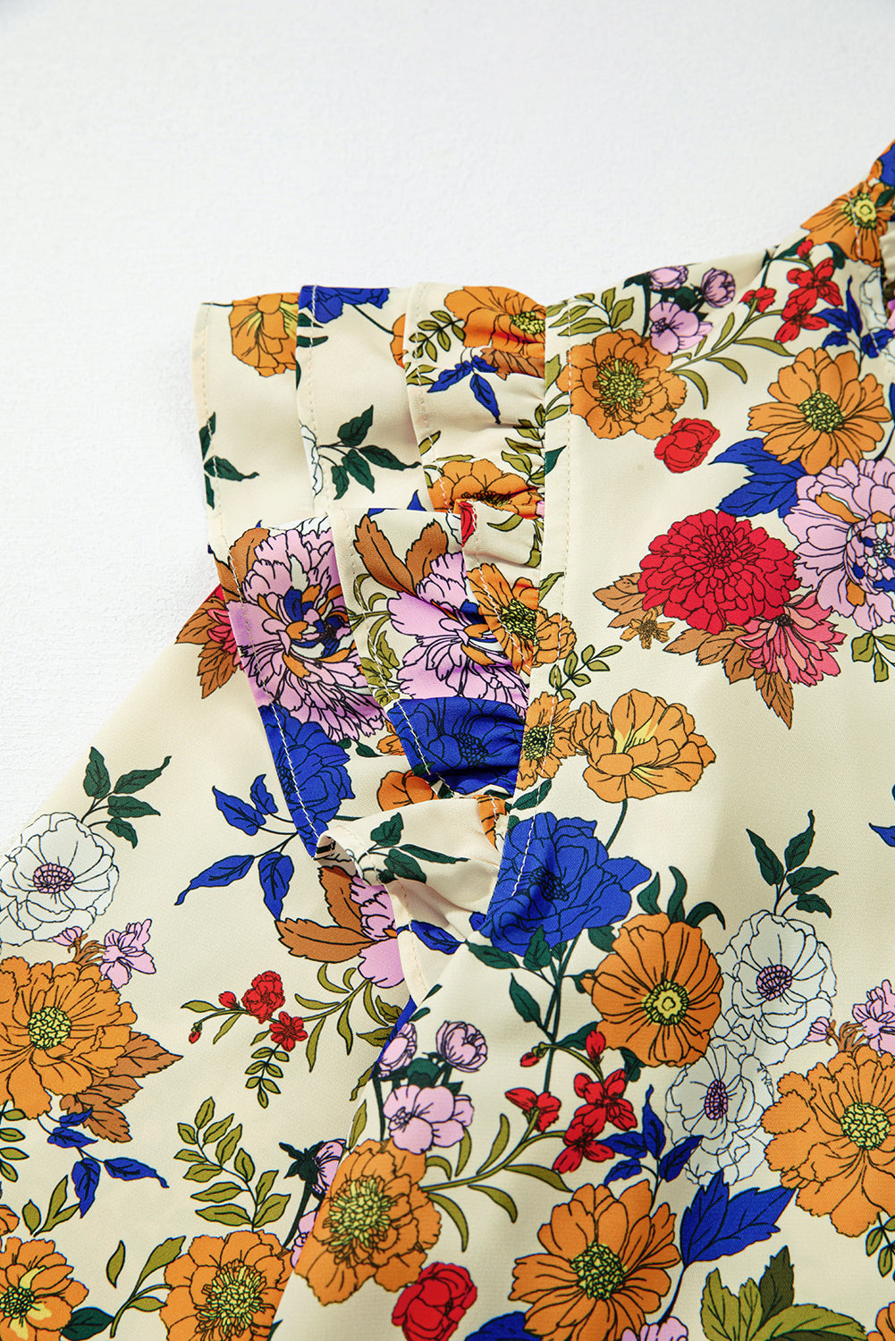 Premium Apricot Ruffled Shoulder Floral Long Sleeve Blouse Dear-Lover Dropshipping