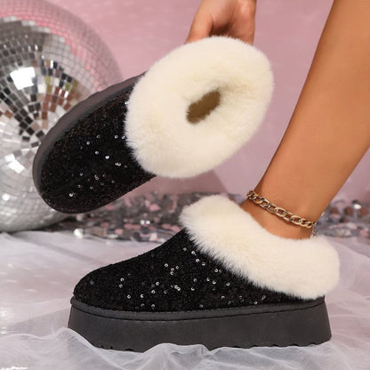 Sparkling plush-trimmed platform boots