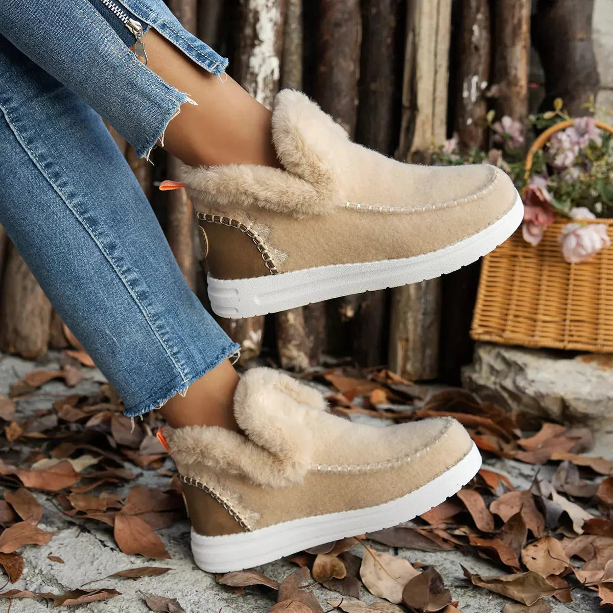 Cozy Fur Trimmed Slip Ons Suede And Rubber Flats Warm Winter Shoes Simply Love